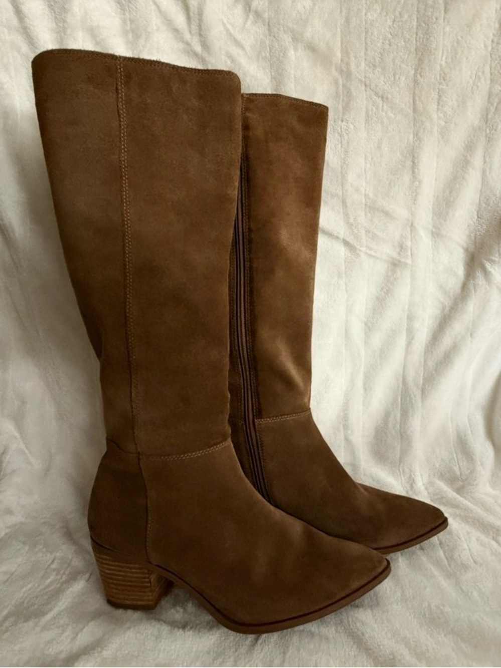 Franco Sarto Brown Suede Knee-High Heeled Boots